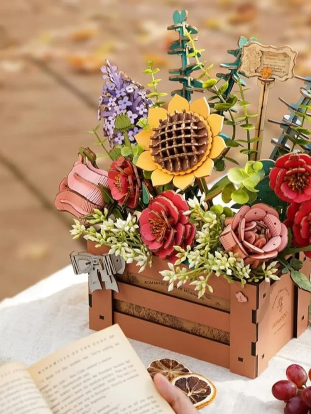 3D Puzzle for Adults Wooden Flower Building Set Artificial Flowers Wedding Cente